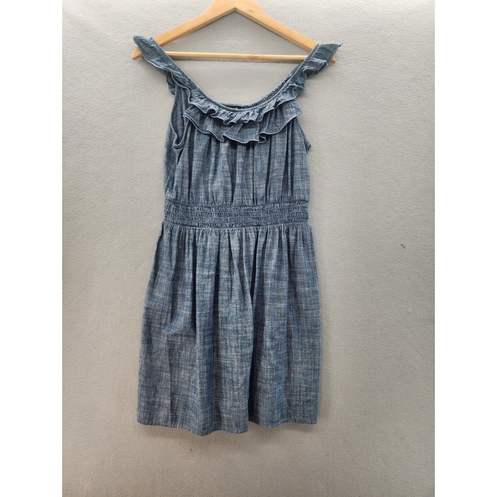 As U Wish Blue Chambray Ruffle Smocked Waist Sun Dress Womens Medium Summer Boho